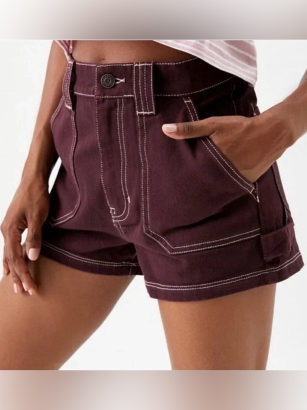 Pacsun Burgundy Denim Jean Shorts Carpenter Utility Maroon Cotton size 25